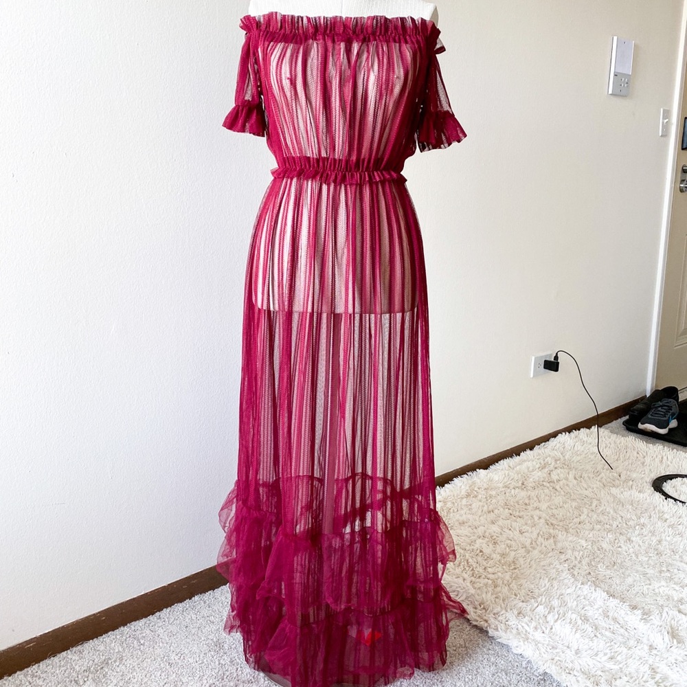 Off Shoulder High Waisted Maxi Dress